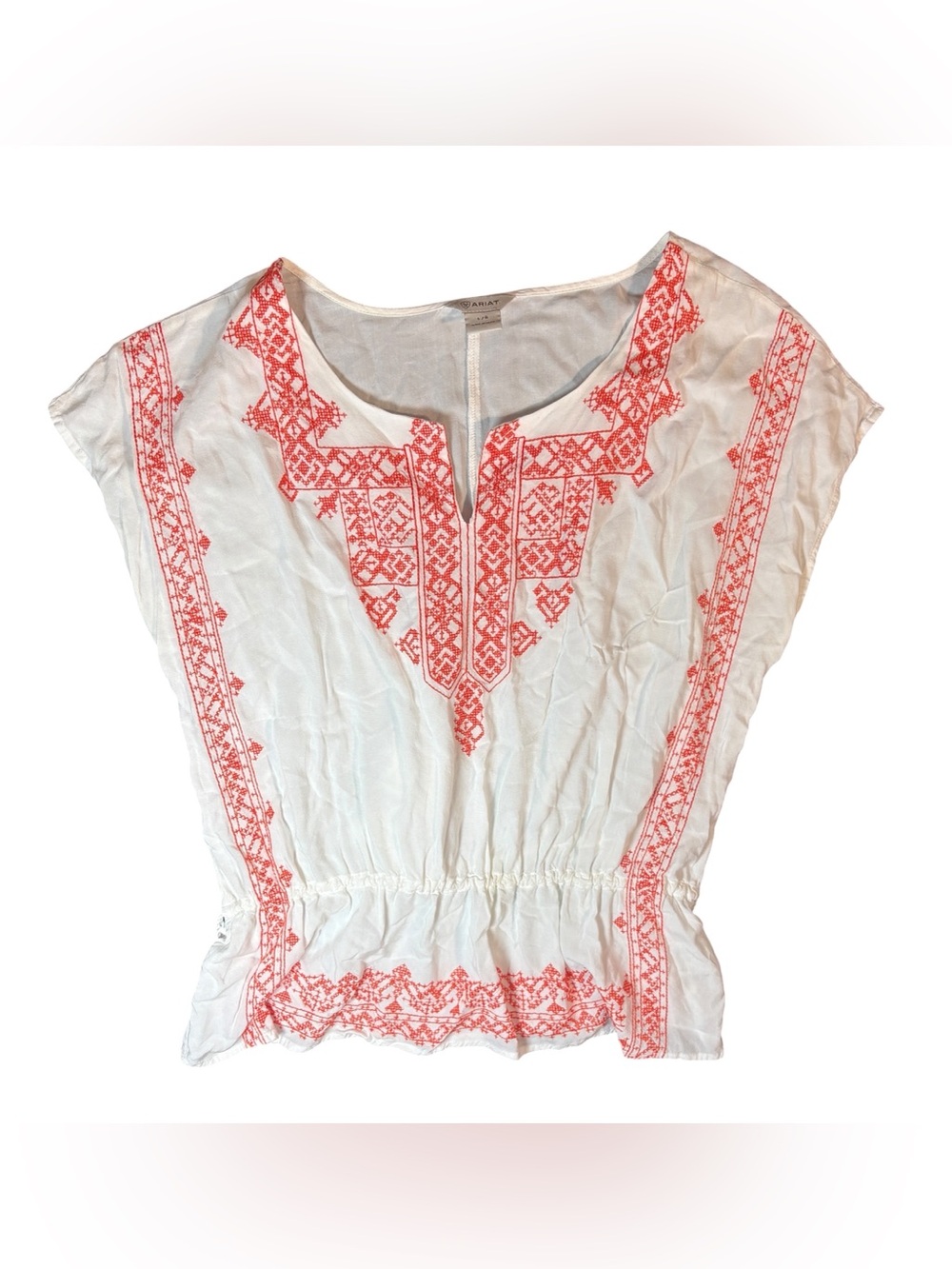 Ariat White Embroidered Boho Peasant Blouse Large